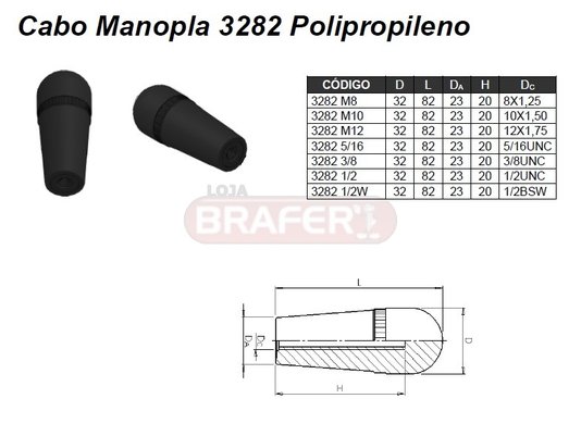 Manipulo Cabo Manopla 3282 M12 em Polipropileno