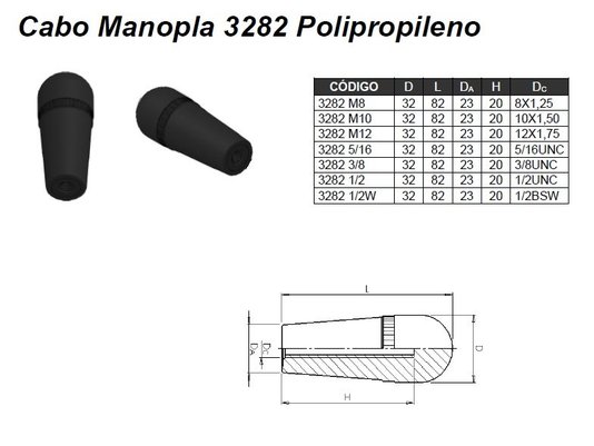 Manipulo Cabo Manopla 3282 M8 em Polipropileno 4 Und