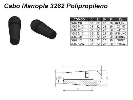 Manipulo Cabo Manopla 3282 M8 em Polipropileno