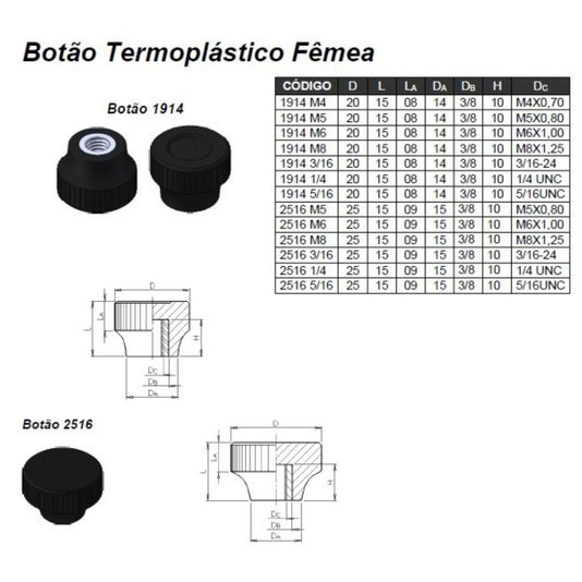 Manipulo Femea M4 - 1914 Rosca Ma 4 - 0,70 Modelo Botão
