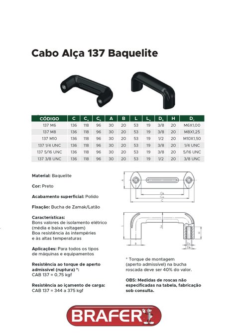 Manipulo Puxador Alça Cabo M8 Baquelite 137