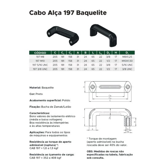 Manipulo Puxador Alça Cabo M10 Baquelite 197