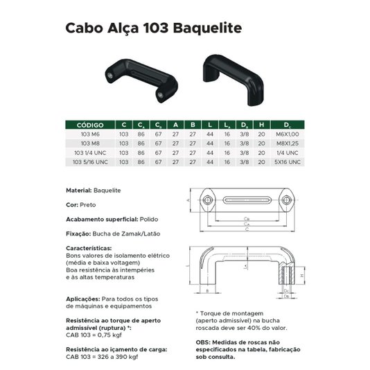Manipulo Puxador Alça Cabo M6 Baquelite 103