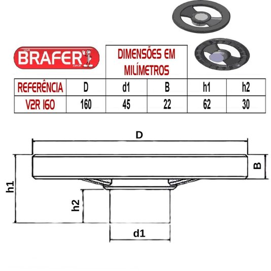 Volante V2r Para Máquinas 160mm C/ Cabo Giratório