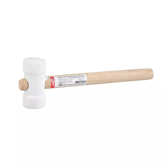 Martelo de Borracha Branco 40mm Cabo em Madeira