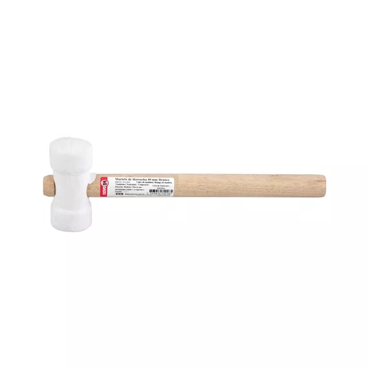 Martelo de Borracha Branco 40mm Cabo em Madeira