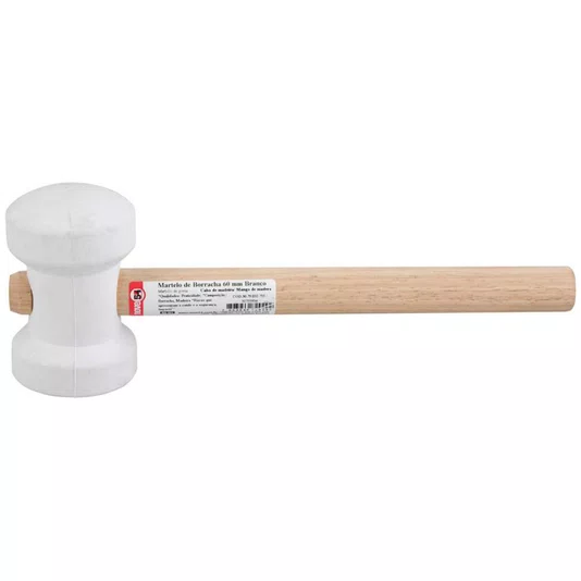 Martelo de Borracha Branco com Cabo de Madeira 60mm Nove54