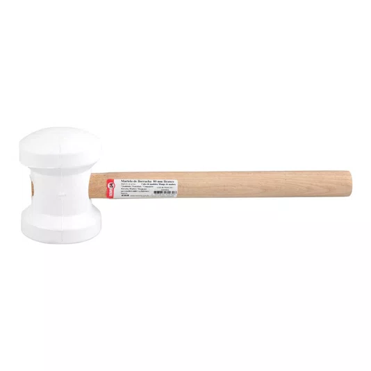 Martelo de Borracha Branco com Cabo de Madeira 80mm Nove54