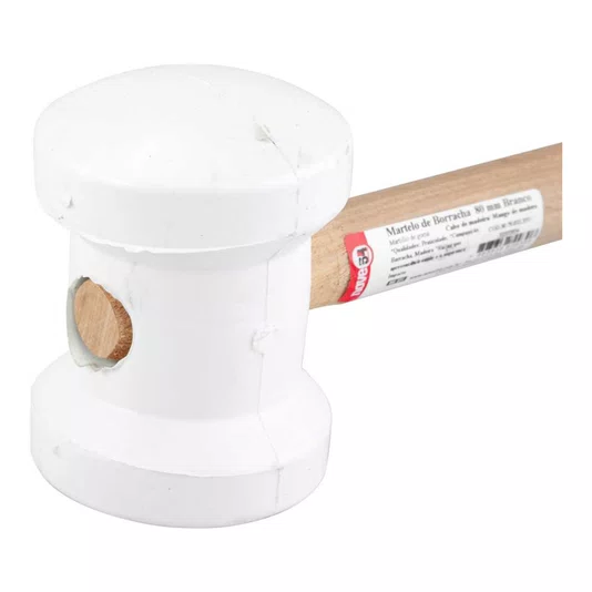 Martelo de Borracha Branco com Cabo de Madeira 80mm Nove54