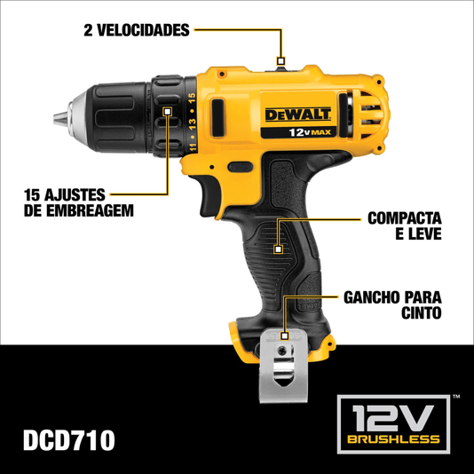 Parafusadeira e Furadeira 12v com 2 Baterias e Bolsa Dewalt
