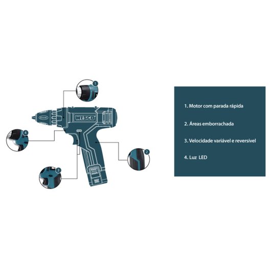 Parafusadeira e Furadeira 3/8 À Bateria 12v Ws2532 Wesco
