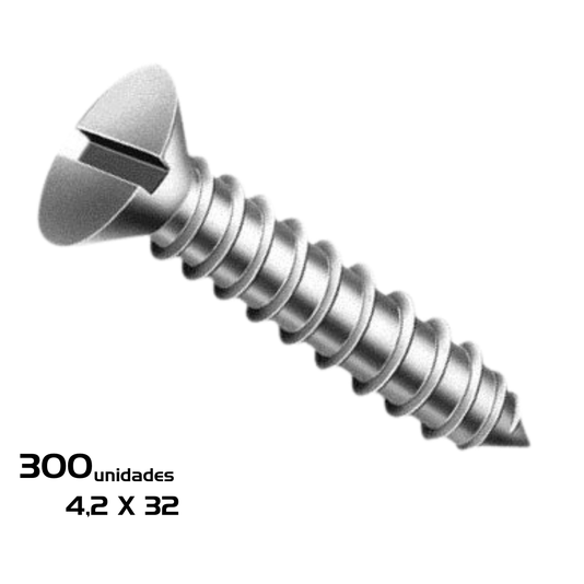 Parafuso Fenda 4,2 X 32 Auto Atarraxante Chata 300 Unidade