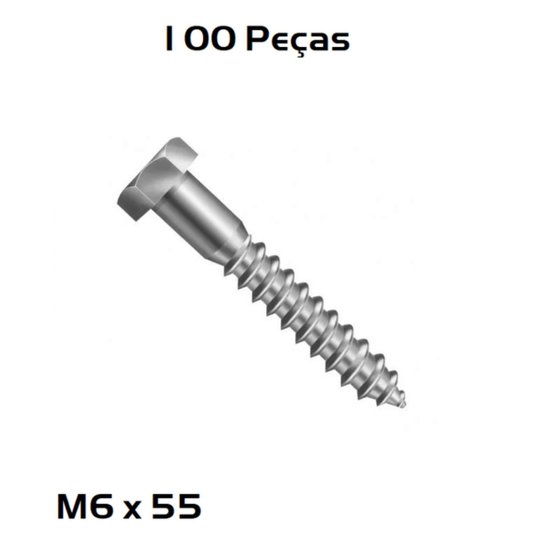 Parafuso Inox Sextavado Rosca Soberba M6 x 55 100 Unidade