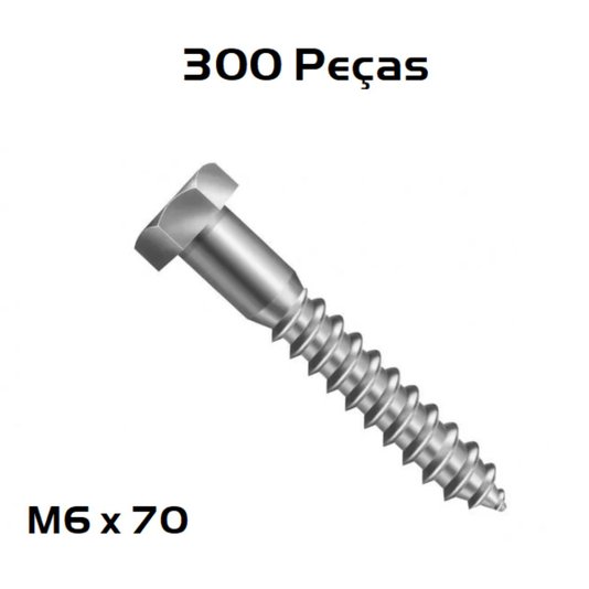 Parafuso Inox Sextavado Rosca Soberba M6 x 70 300 Unidade