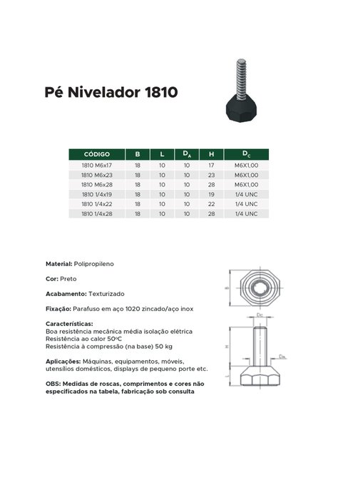 Pé Nivelador 1810 1/4 X 18 Pp
