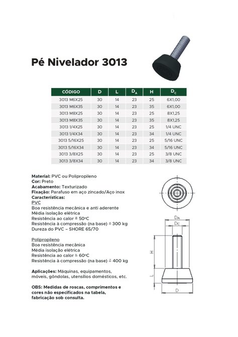 Pé Nivelador 3013 1/4 X 32 Pp