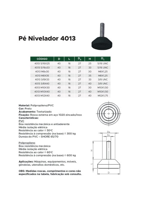 Pé Nivelador 4013 M10 X 30 Pp