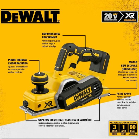 Plaina para Madeira 20v Brushless Sem Bateria Dcp580b Dewalt
