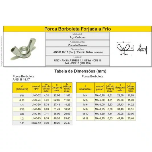 Porca Borboleta M10 Rosca Grossa Ma 1.50 Zincada