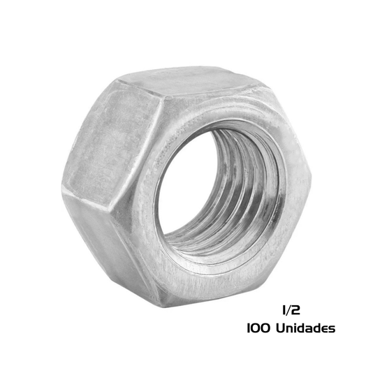 Porca Sextavada 1/2 - 13UNC Rosca Grossa G2 Zincada 100 Und
