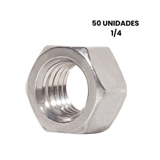 Porca Sextavada 1/4 Inox 20 Unc Polegadas 50 Unidade