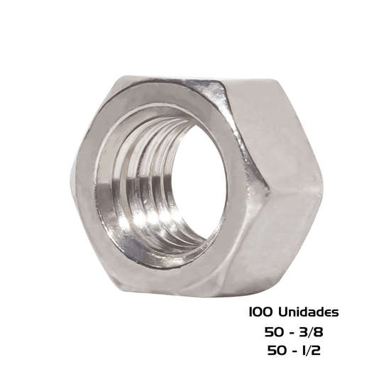 Porca Sextavada 3/8 e 1/2 Inox 100 Unidade