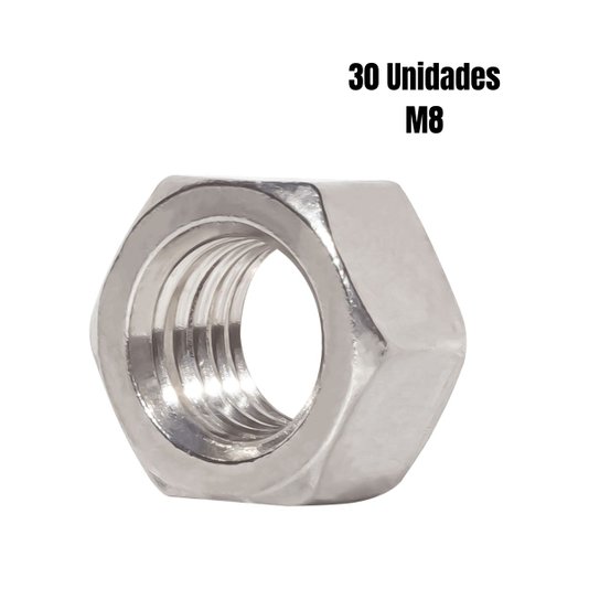 Porca Sextavada M8 Inox Ma 1.25 Rosca Grossa 30 Und