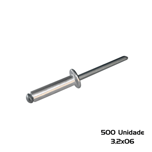 Rebite Repuxo 3,2 X 6 Aluminio Natural 500 Unidade