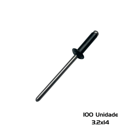 Rebite Repuxo Preto 3,2 X 14 Aluminio 100 Unidade