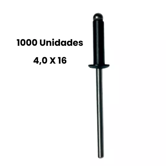 Rebite Repuxo Preto 4,0 X 16 Aluminio 1000 Unidades