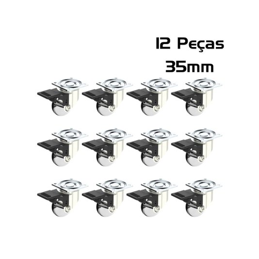 Rodinha Giratoria Silicone 35mm Trava Placa 12 Und