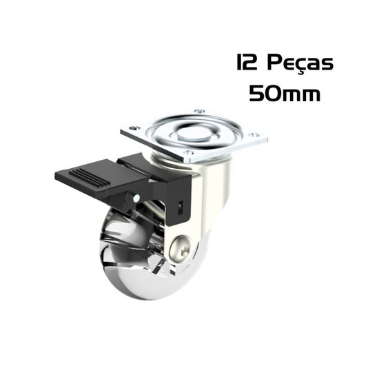 Rodinha Giratoria Silicone 50mm Trava Placa 12 Und