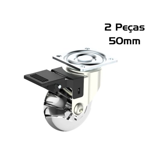 Rodinha Giratoria Silicone 50mm Trava Placa 2 Und