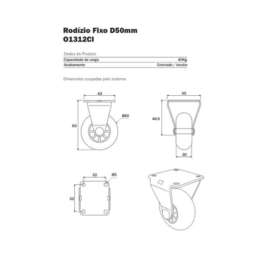 Rodizio Fixo Gel Silicone Roda Rodinha 50mm Placa 2 Und
