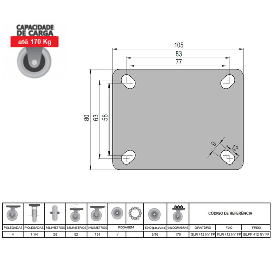 Rodízio Fixo Inox 4 Pol. Glpi.412.ny.fp - Colson