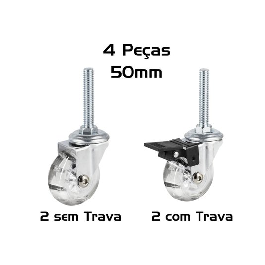 Rodizio Giratorio Silicone 50mm Com e Sem Trava 4 Unidade
