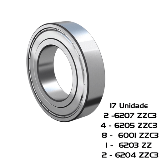 Rolamento 6001 6203 6204 6205 6207 ZZ DMR com 17 Peças