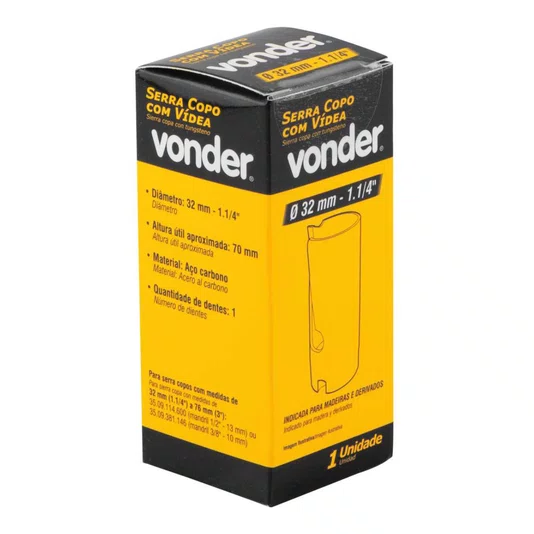 Serra Copo com Vídea para Madeira 32mm 1.1/4 Polegada Vonder