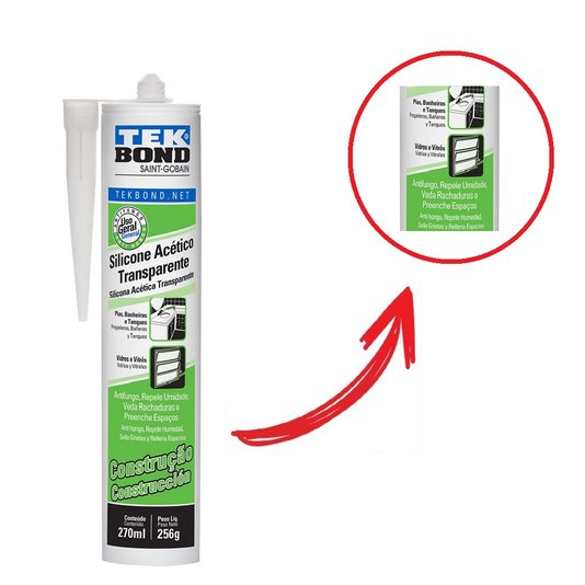 Silicone Transparente Acético Incolor 256g Tekbond