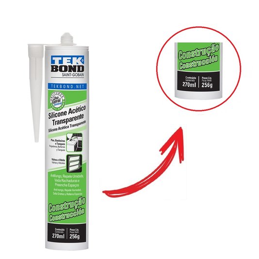 Silicone Transparente Acético Incolor 256g Tekbond