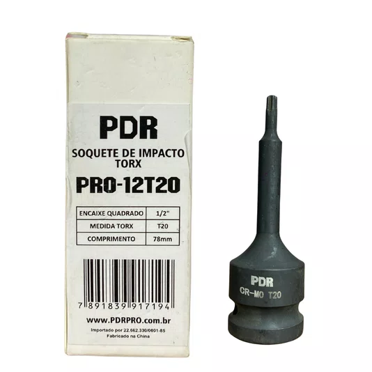 Soquete de Impacto Torx T20 Encaixe 1/2 Pol Curto 78mm Pdr