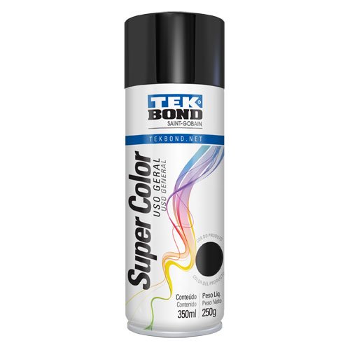 Tinta Spray Preto Brilhante Uso Geral 350ml 250g - Tekbond