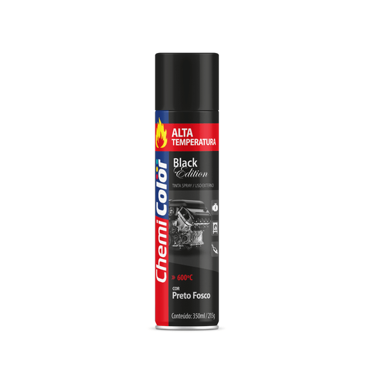 Tinta Spray Preto Fosco Alta Temperatura 350ml Chemicolor