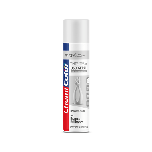 Tinta Spray Uso Geral Branco Brilhante 400ml Chemicolor
