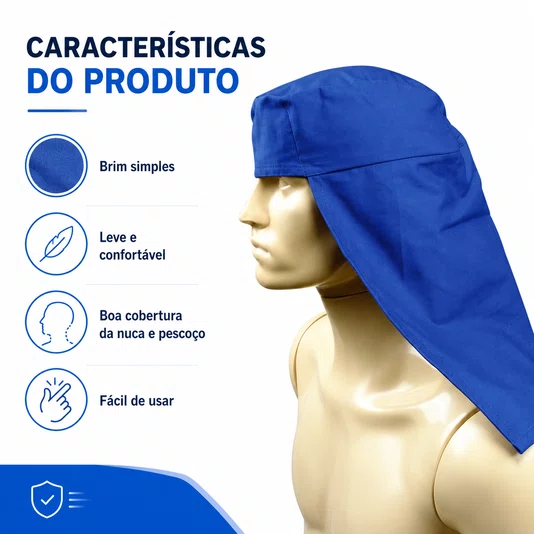 Touca Soldador Brim Azul Proteção Respingo Solda Cabeça Nuca