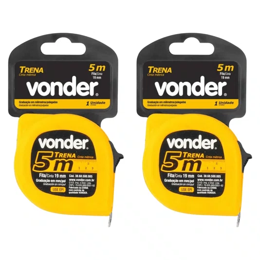 Trena de Aço 5m X 19mm Aço Trava Vonder Kit 2 Unidades