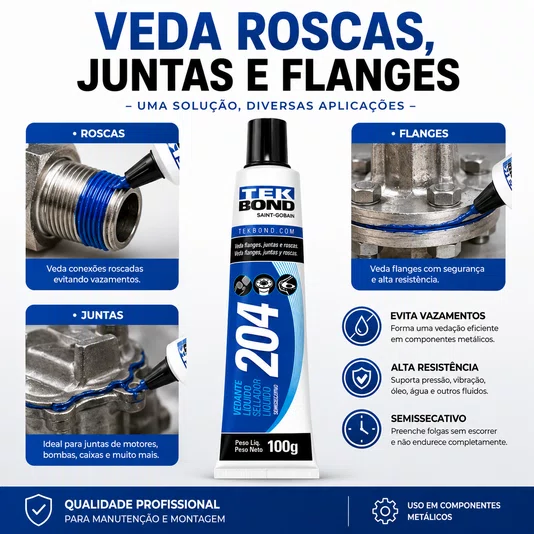 Vedante Liquido Tekbond 204 para Flanges Juntas Roscas 100g