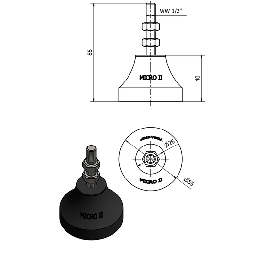 Vibra Stop Amortecedor Micro Ii 1/2 X 55mm 50-200 Kg