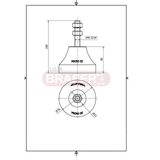 Vibra Stop Amortecedor Micro Iii 5/16 X 70mm 100-400 Kg
