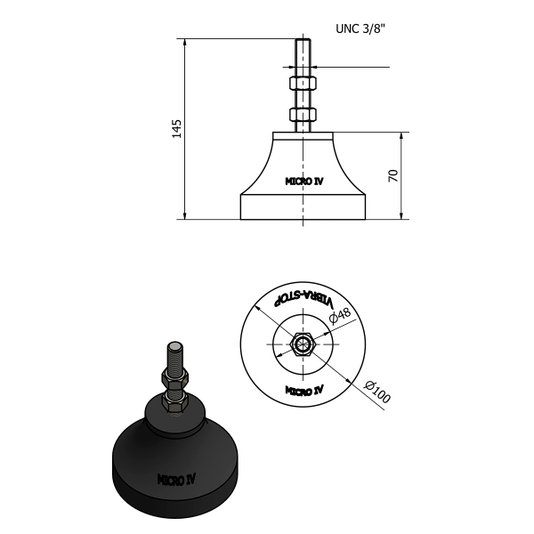 Vibra Stop Amortecedor Micro Iv 3/8 X 100mm 300-1200 Kg